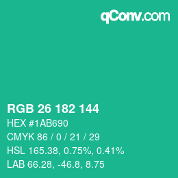 Color code: RGB 26 182 144 | qconv.com