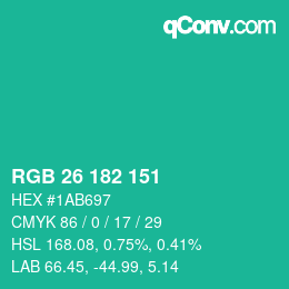 Color code: RGB 26 182 151 | qconv.com