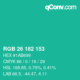 Color code: RGB 26 182 153 | qconv.com