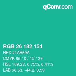 Color code: RGB 26 182 154 | qconv.com