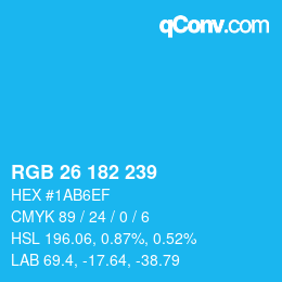 カラーコード: RGB 26 182 239 | qconv.com