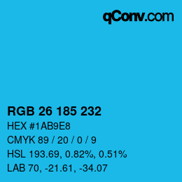 Color code: RGB 26 185 232 | qconv.com