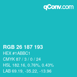 Color code: RGB 26 187 193 | qconv.com