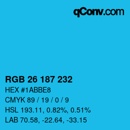 Color code: RGB 26 187 232 | qconv.com