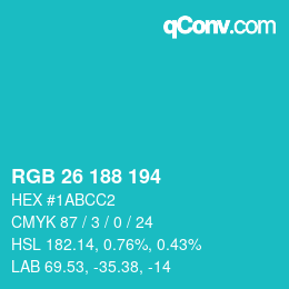 Color code: RGB 26 188 194 | qconv.com