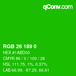 颜色代码: RGB 26 189 0 | qconv.com