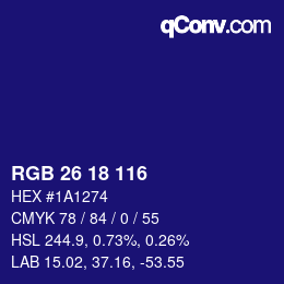 颜色代码: RGB 26 18 116 | qconv.com