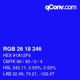 Color code: RGB 26 18 246 | qconv.com