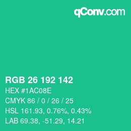 Color code: RGB 26 192 142 | qconv.com