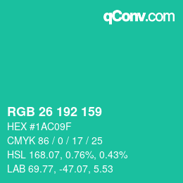 カラーコード: RGB 26 192 159 | qconv.com