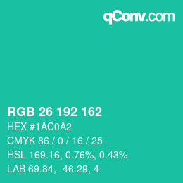 Color code: RGB 26 192 162 | qconv.com