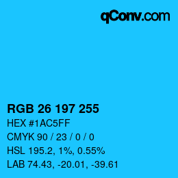 颜色代码: RGB 26 197 255 | qconv.com
