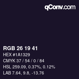 Color code: RGB 26 19 41 | qconv.com