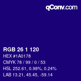 Color code: RGB 26 1 120 | qconv.com