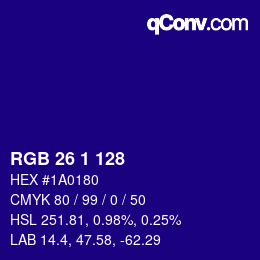 カラーコード: RGB 26 1 128 | qconv.com