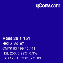 Color code: RGB 26 1 151 | qconv.com