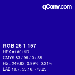カラーコード: RGB 26 1 157 | qconv.com