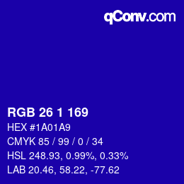 Color code: RGB 26 1 169 | qconv.com
