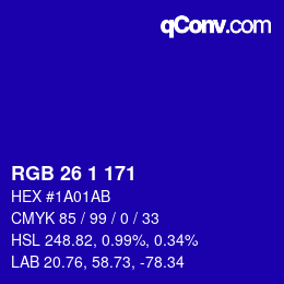 Color code: RGB 26 1 171 | qconv.com