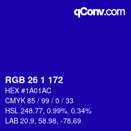 カラーコード: RGB 26 1 172 | qconv.com