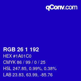 カラーコード: RGB 26 1 192 | qconv.com