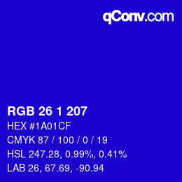 カラーコード: RGB 26 1 207 | qconv.com