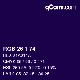 カラーコード: RGB 26 1 74 | qconv.com