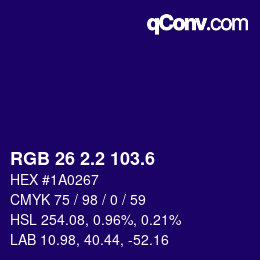 カラーコード: RGB 26 2.2 103.6 | qconv.com