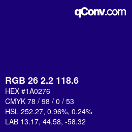 カラーコード: RGB 26 2.2 118.6 | qconv.com