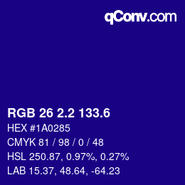 カラーコード: RGB 26 2.2 133.6 | qconv.com