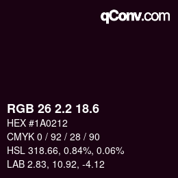 カラーコード: RGB 26 2.2 18.6 | qconv.com