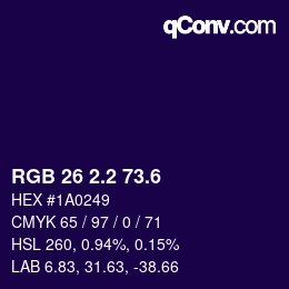 カラーコード: RGB 26 2.2 73.6 | qconv.com