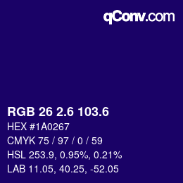 カラーコード: RGB 26 2.6 103.6 | qconv.com