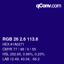 カラーコード: RGB 26 2.6 113.6 | qconv.com