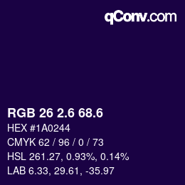 カラーコード: RGB 26 2.6 68.6 | qconv.com