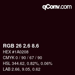 カラーコード: RGB 26 2.6 8.6 | qconv.com