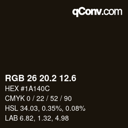 カラーコード: RGB 26 20.2 12.6 | qconv.com