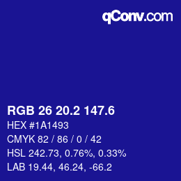 カラーコード: RGB 26 20.2 147.6 | qconv.com