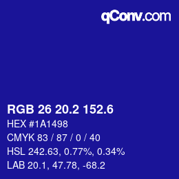 カラーコード: RGB 26 20.2 152.6 | qconv.com