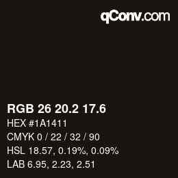 カラーコード: RGB 26 20.2 17.6 | qconv.com