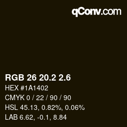 カラーコード: RGB 26 20.2 2.6 | qconv.com