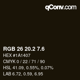 カラーコード: RGB 26 20.2 7.6 | qconv.com