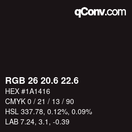 カラーコード: RGB 26 20.6 22.6 | qconv.com