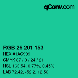 Color code: RGB 26 201 153 | qconv.com