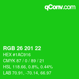 Color code: RGB 26 201 22 | qconv.com