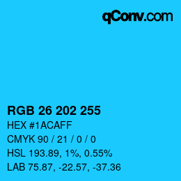 Color code: RGB 26 202 255 | qconv.com