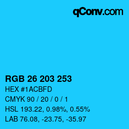 カラーコード: RGB 26 203 253 | qconv.com