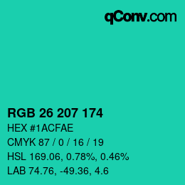 Color code: RGB 26 207 174 | qconv.com