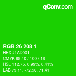 カラーコード: RGB 26 208 1 | qconv.com