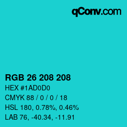 颜色代码: RGB 26 208 208 | qconv.com